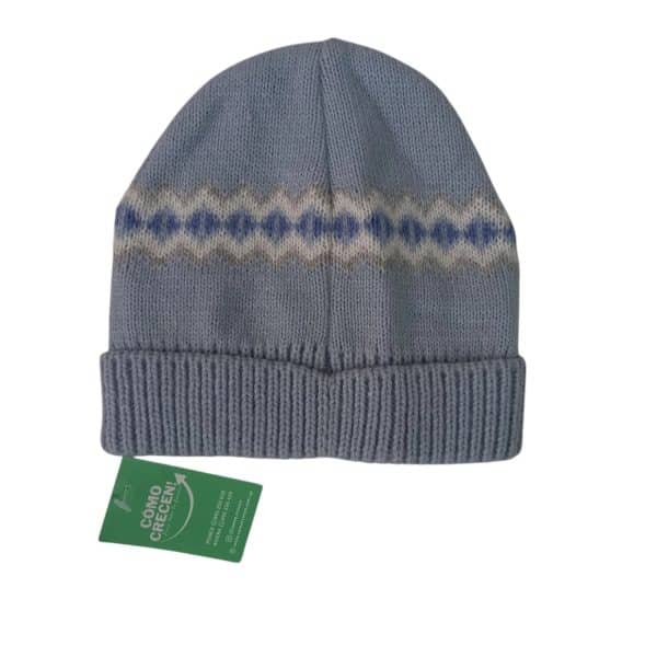 GORRO LANA CELESTE GRIS BCO