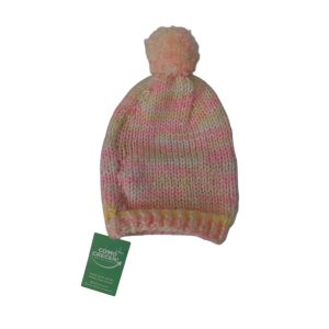 gorro lana pompon rosa blanco amarillo