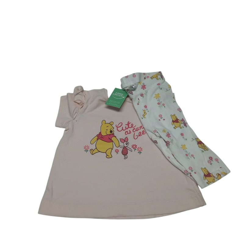 conj.remera rosada pantalon blanco florcitas winnie the pooh h&m t1/2m