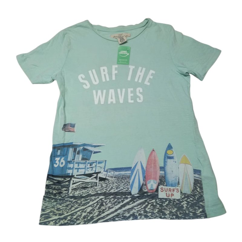 REMERA ALG VERDE AGUA SURF THE WAVES LOGG T8/10