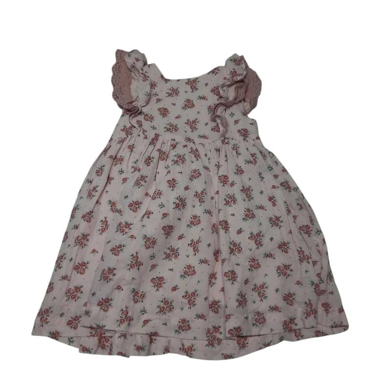 VESTIDO MUSC H&M ROSA FLORES VOLADOS T9/12M