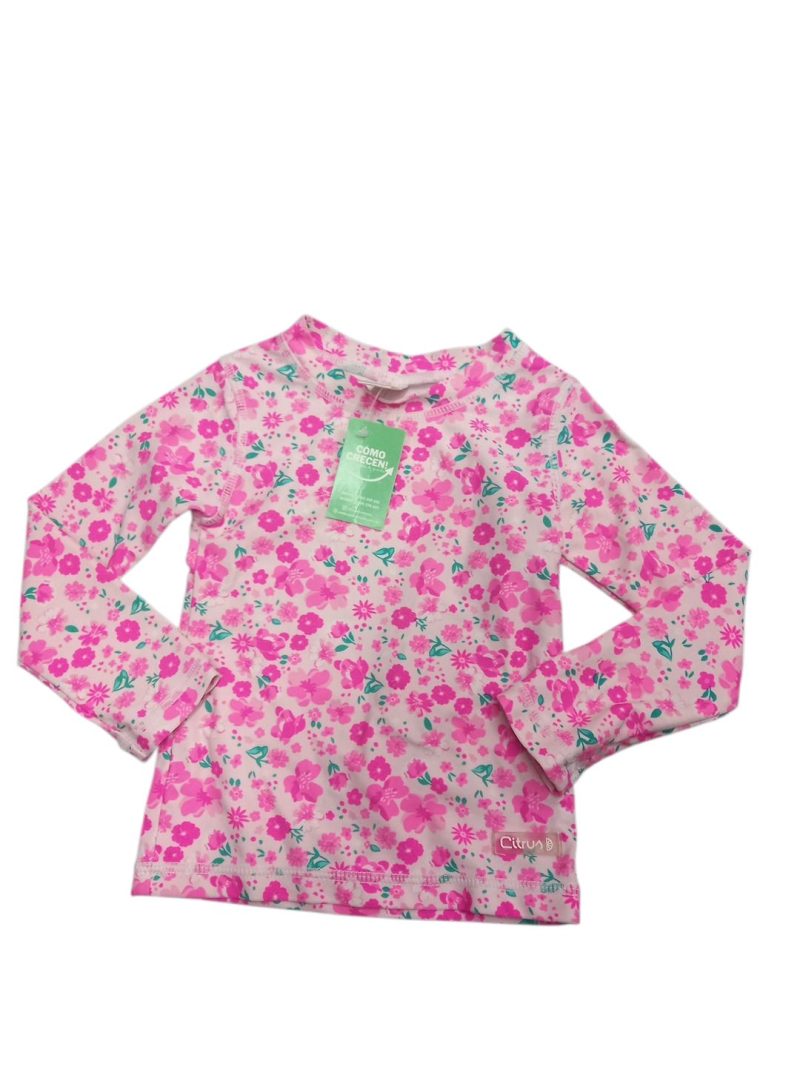 REMERA M/L CITRUS LYCRA ROSA FLORES FUCSIA BCA VERDE T12M
