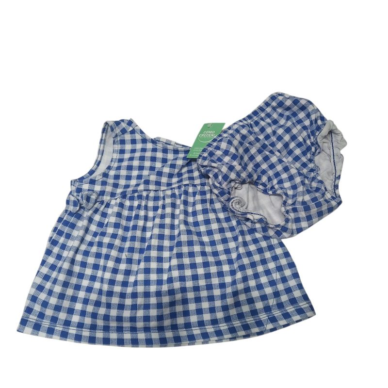 VESTIDO CUADRILLE CON BOMBACHITA AZUL Y BCO CARTERS T12M