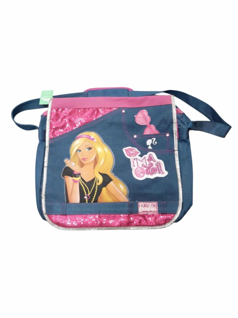 BOLSO TIPO CARTERA AZUL ROSA DE BARBIE DET BORDES MANCHITAS
