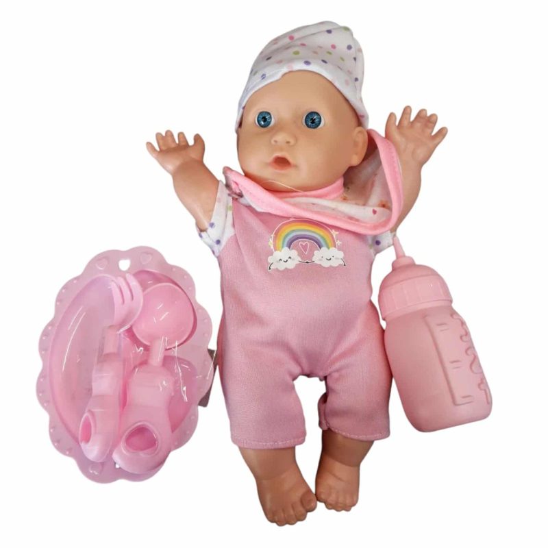 MUÑECA CON PLATITO MEMA ROSA