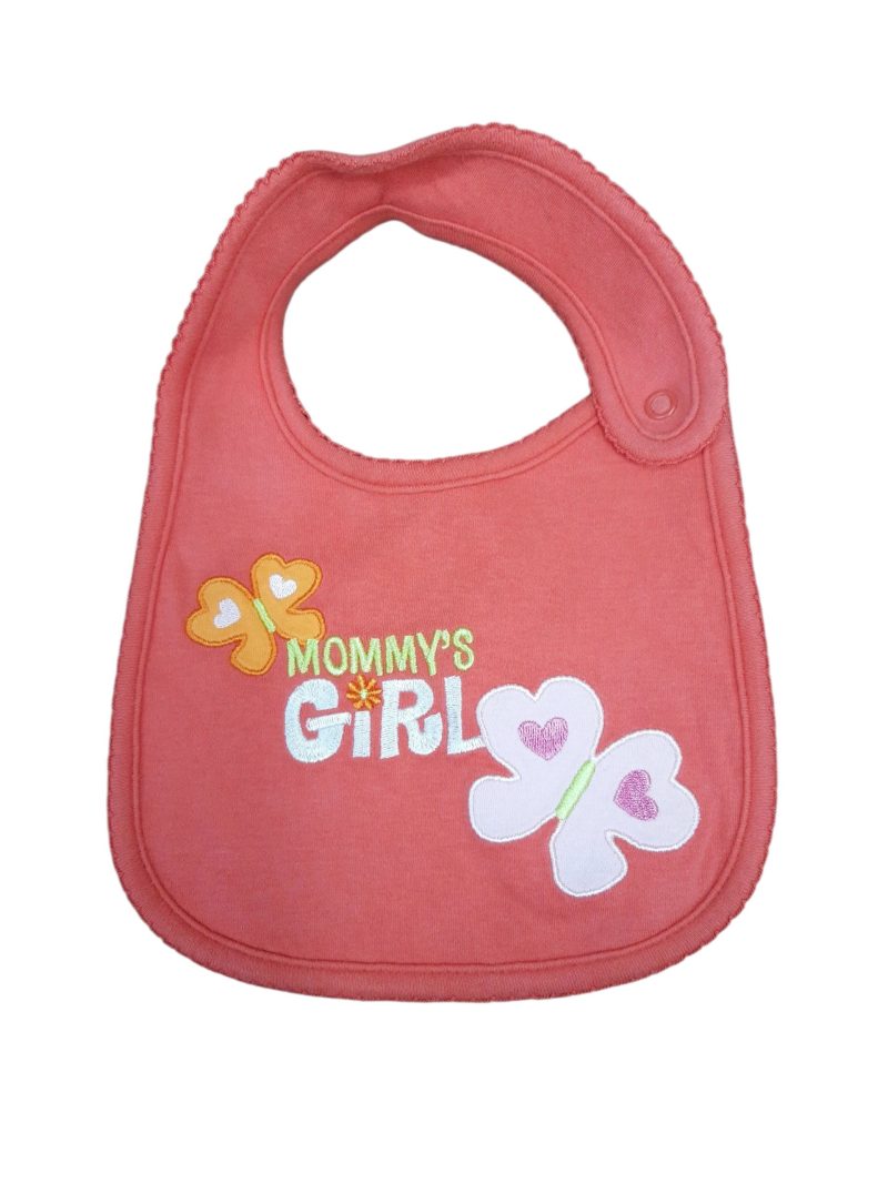 babero coral mommys girl mariposas rosa naranja verde blanco