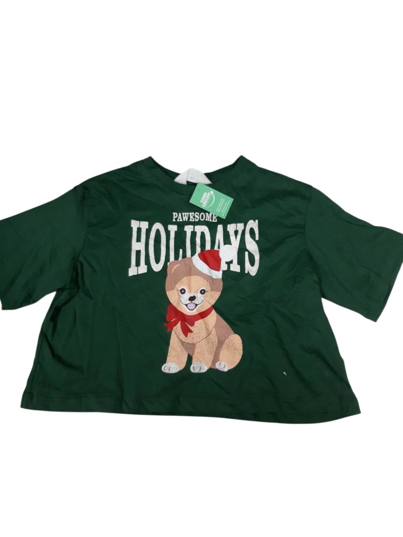 REMERA ALG VERDE P AWESOME HOLIDAYS PERRITO H&M T8/10