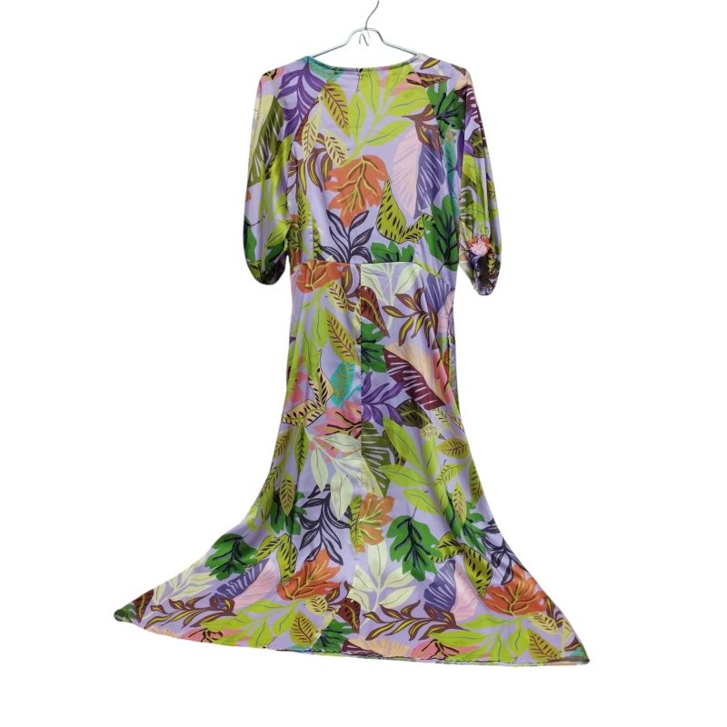 vestido satinado lila flores rosadas marrones saura tL ap