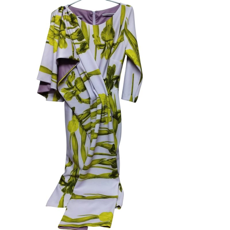 VESTIDO ALG LILA HOJAS VERDES T M