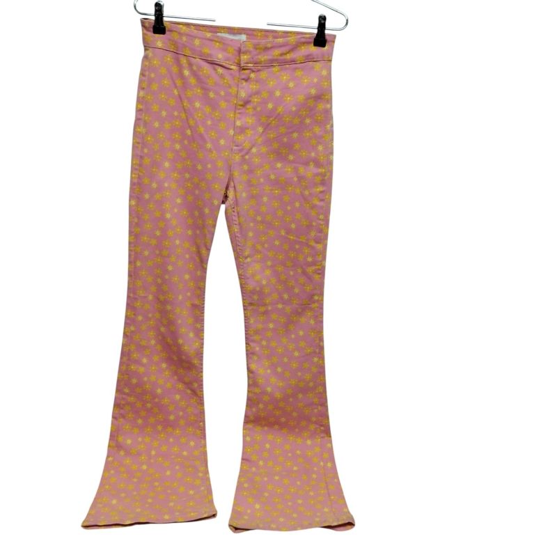 PANTALON OXFORD ROSADO FLORES AMARILLAS ZARA T 38