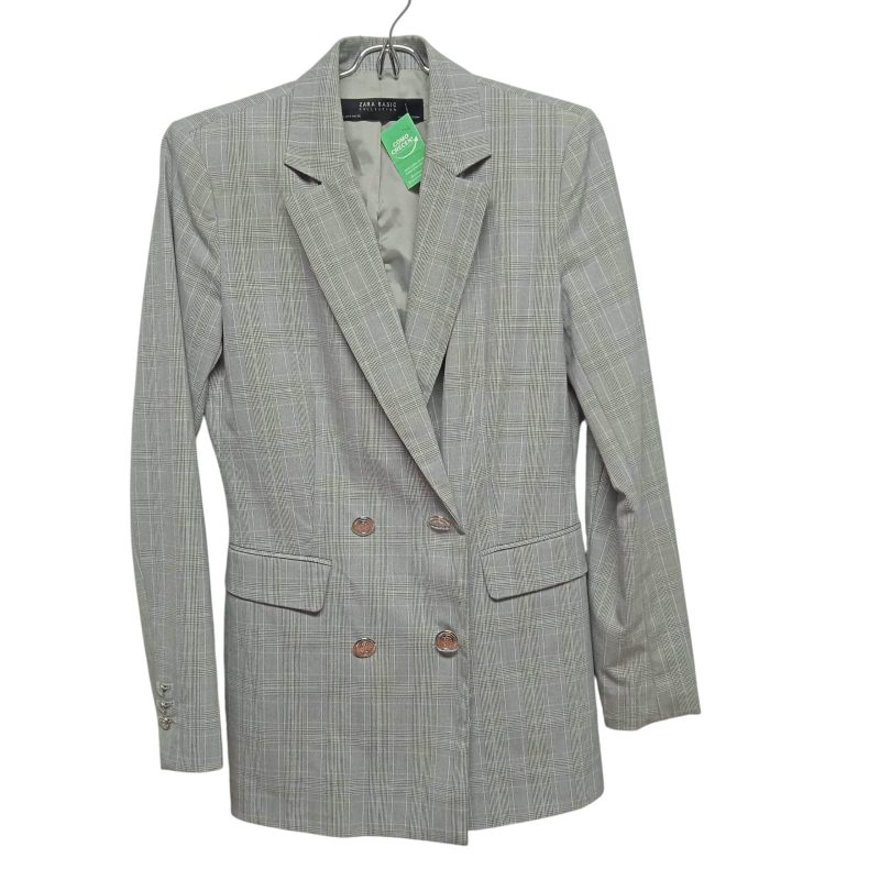 blazer cuadrille gris zara basic t 36 cuello marcado