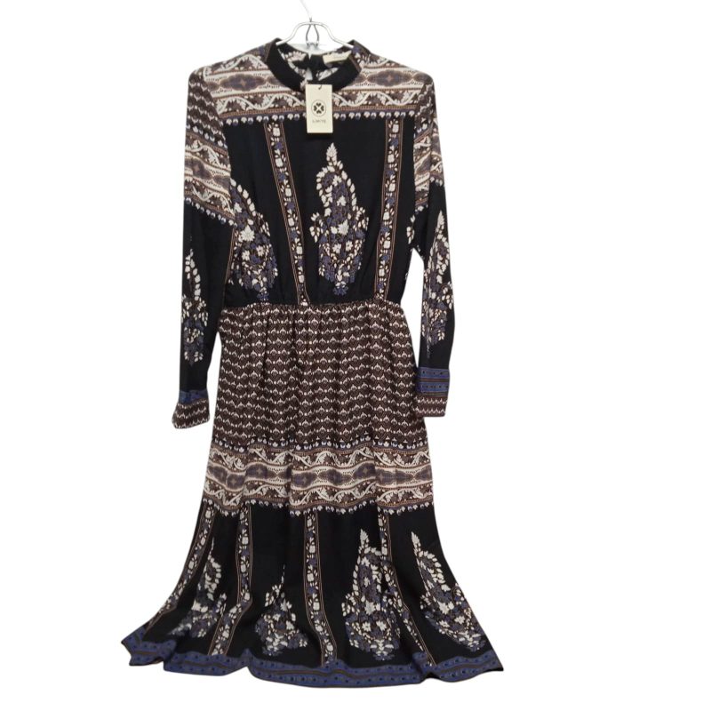 vestido largo negro flores bcas azul limite t 1-S nuevo