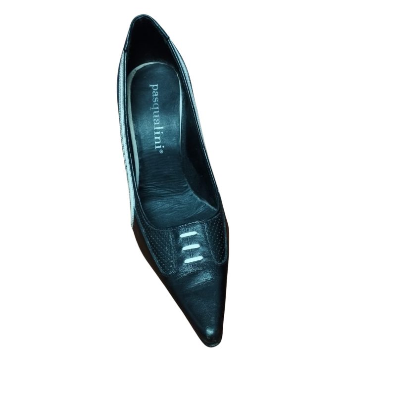 ZAPATOS TACO AGUJA NEGRO Y BCO PASQUALINI T39 - Imagen 2