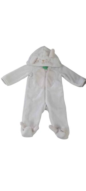 PIYAMA PELUDITO BLANCO BEIGE CAPUCHA OSO TEDDY BOOM T3/6M