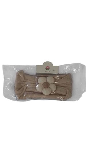 VINCHA BEIGE FLOR GRANDE HAND MADE