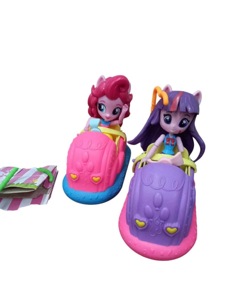 my little pony en auto rosado y lila carro carton acc
