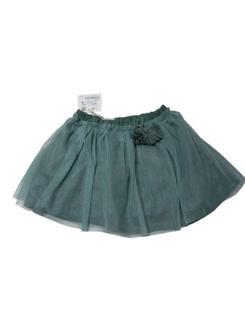 POLLERA TUL VERDE BRILLOS ZARA T18/24M NUEVO
