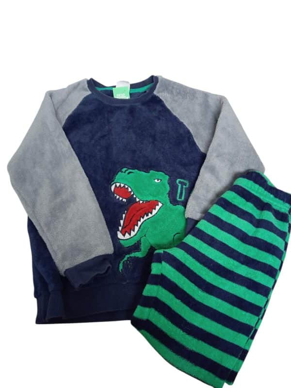 PIJAMA PELUDITO PANT/BUZO AZUL GRIS VERDE DINOSAURIO ACCESSORIES T 5-6