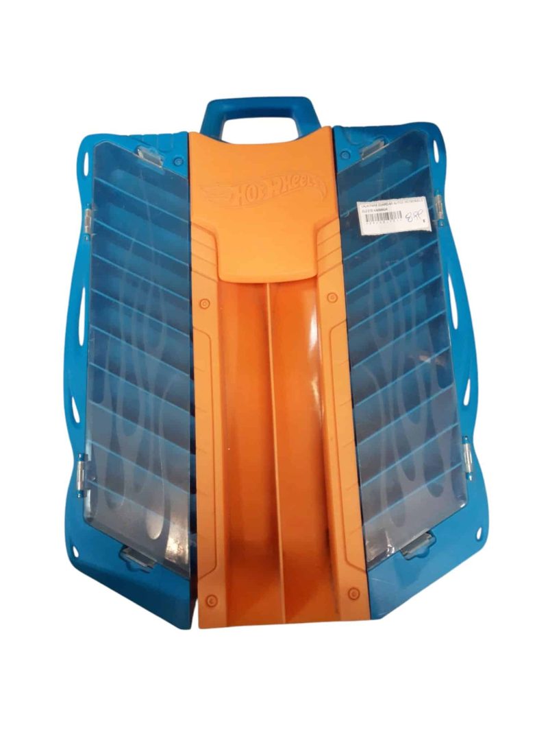 CAJA PARA GUARDAR AUTOS HOTWHEELS CELESTE NARANJA