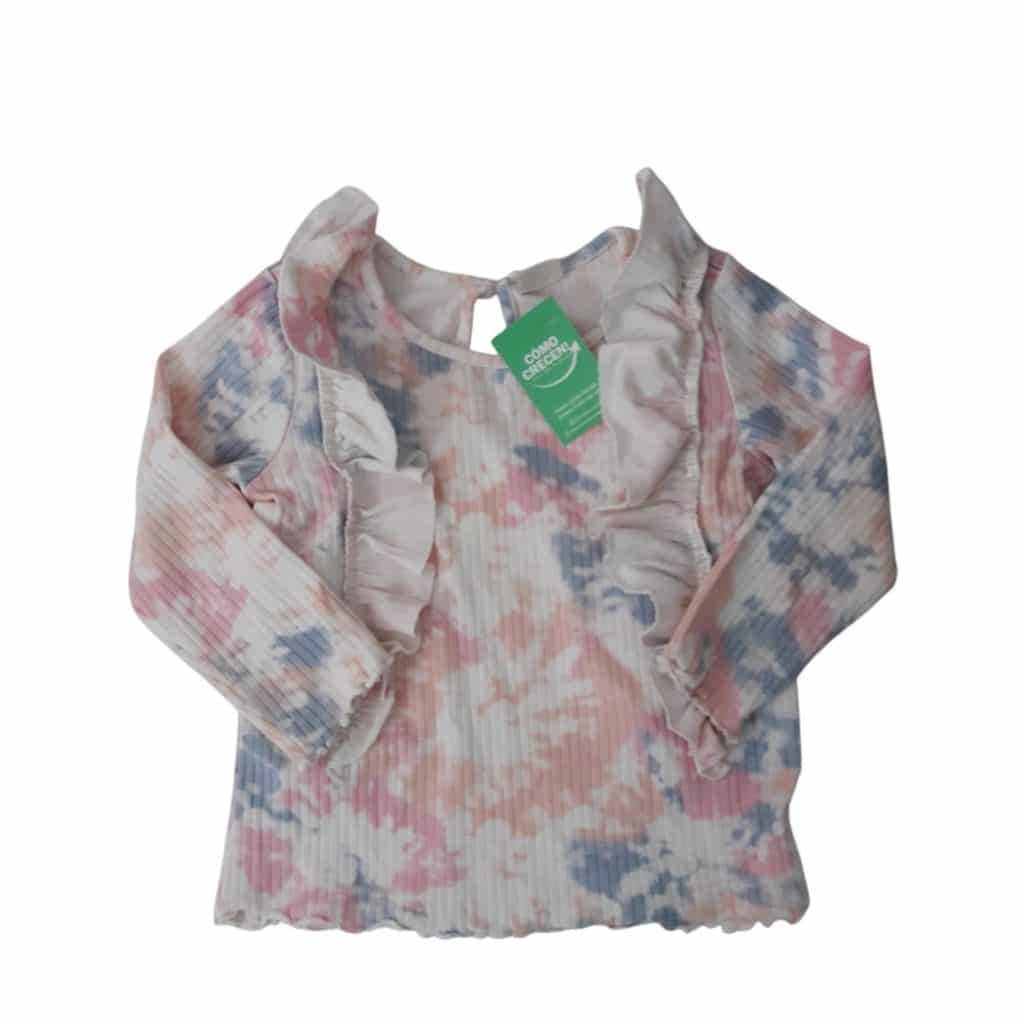 REMERA BATIK BCO ROSA CELESTE VOLADITOS H&M T9/12M