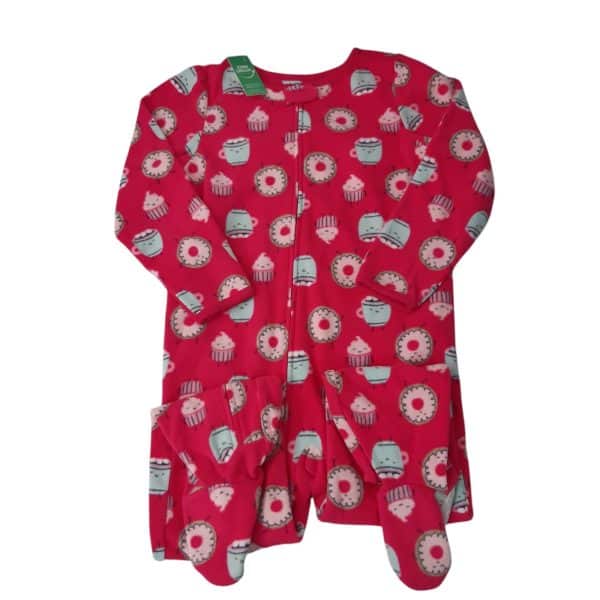 PIJAMA ENTERITO POLAR FUCSIA CUPCAKES DONAS TAZAS CARTERS T5 EMP