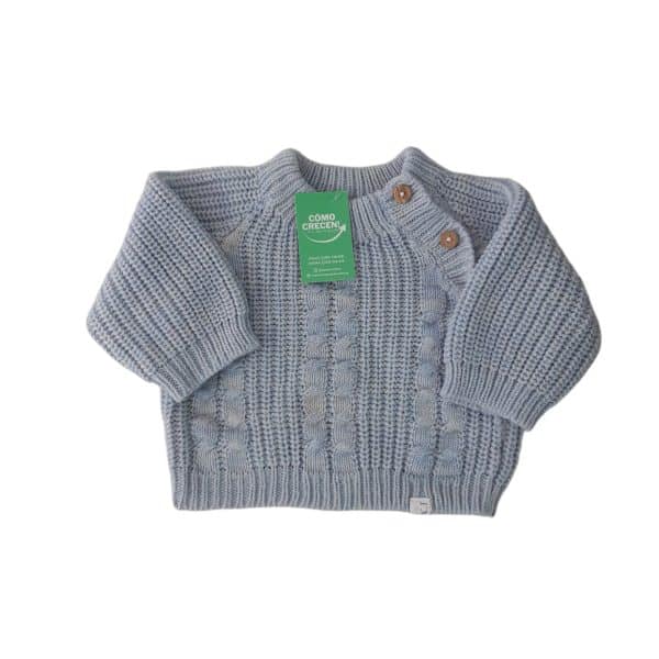 BUZO LANA CELESTE BEIGE OCHOS BOTONES MADERA FM KIDS T0/3MAP