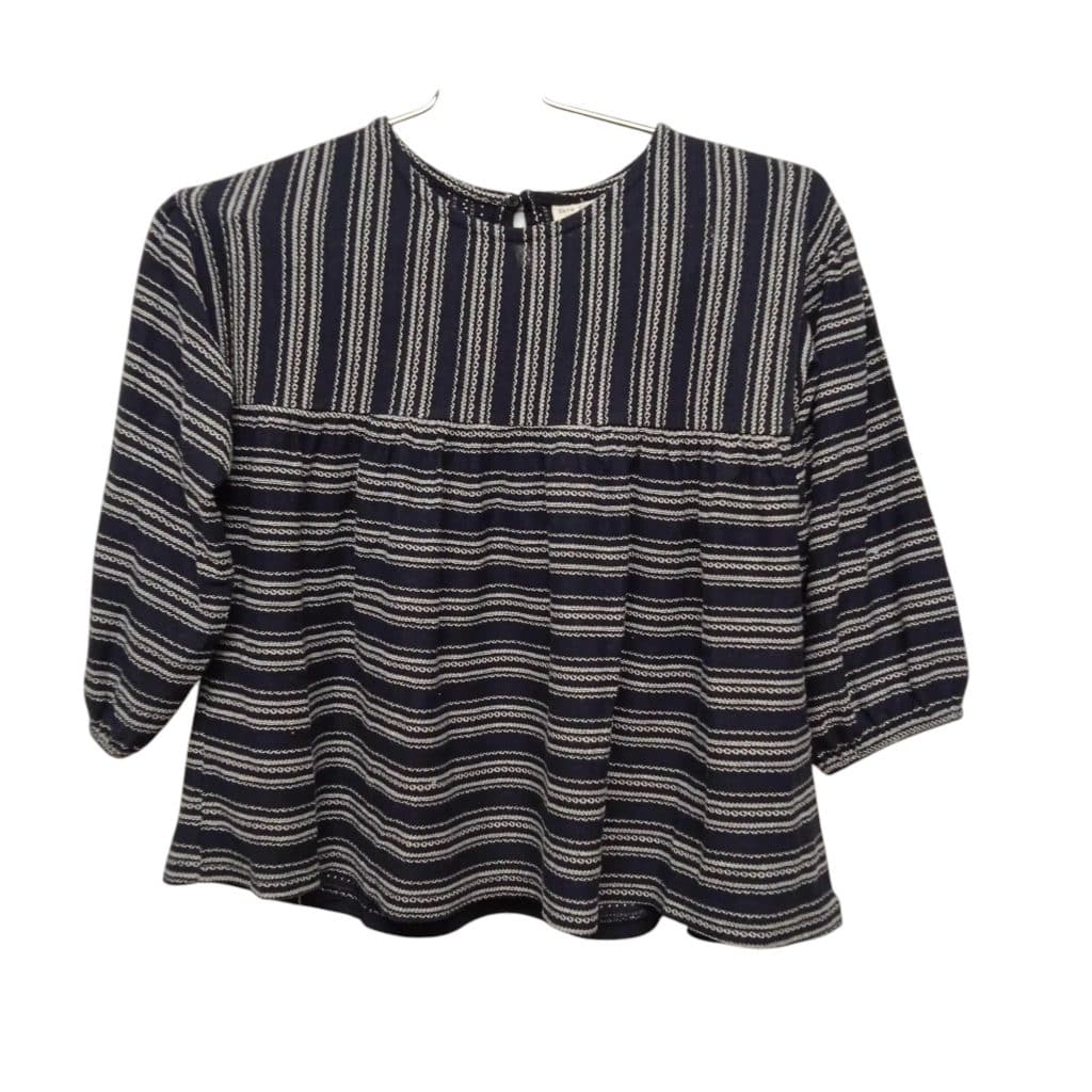 BLUSA AZUL BCA BORDADA ZARA T 8 FRIZADA