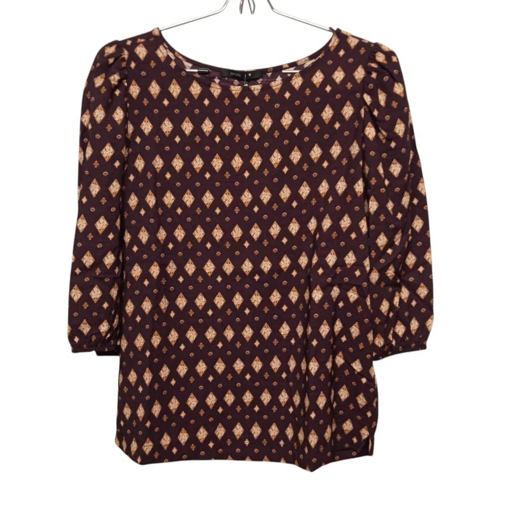 BLUSA VIOLETA ROMBOS MARRON CORTELLE T M