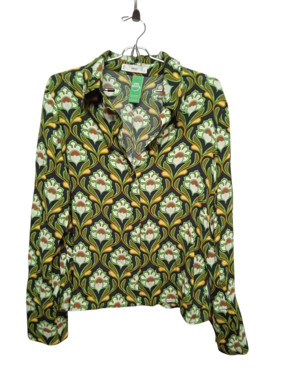 CAMISA NEGRA FLORES BCO VERDE MARRON MNG T L