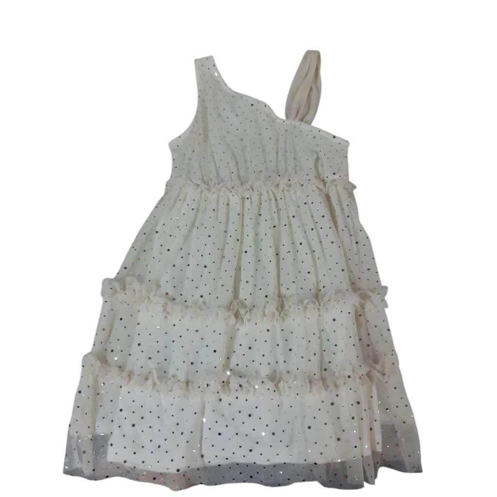 VESTIDO FIESTA TUL LUNARES PLATEADOS VOLADOS ZARA T9
