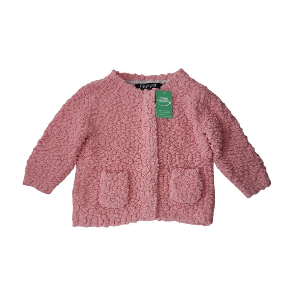 SACO LANA TIPO PLUSH ROSADO BOLSILLOS GUAPA T9/12M