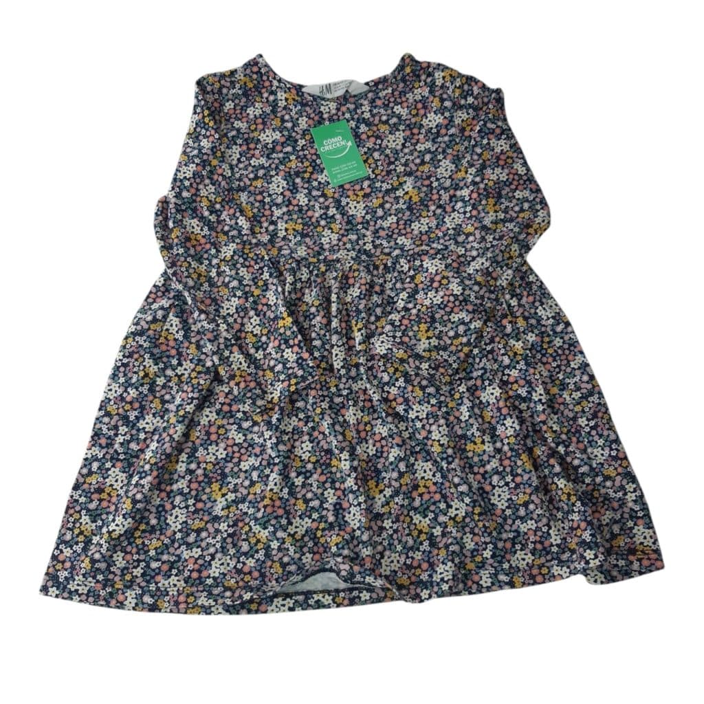 VESTIDO ALG AZUL FLORCITAS DE COLORES H&M T2/4