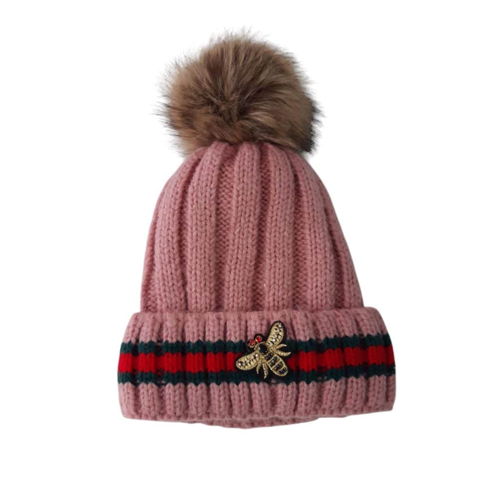 GORRO LANA ROSADO RAY VERDE ROJO LIBELULA DORADA