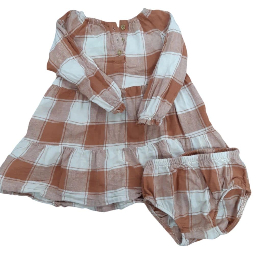 VESTIDO VILLELA CUADROS MARRON BCO CON BOMBACHA CARTERS T9M FR