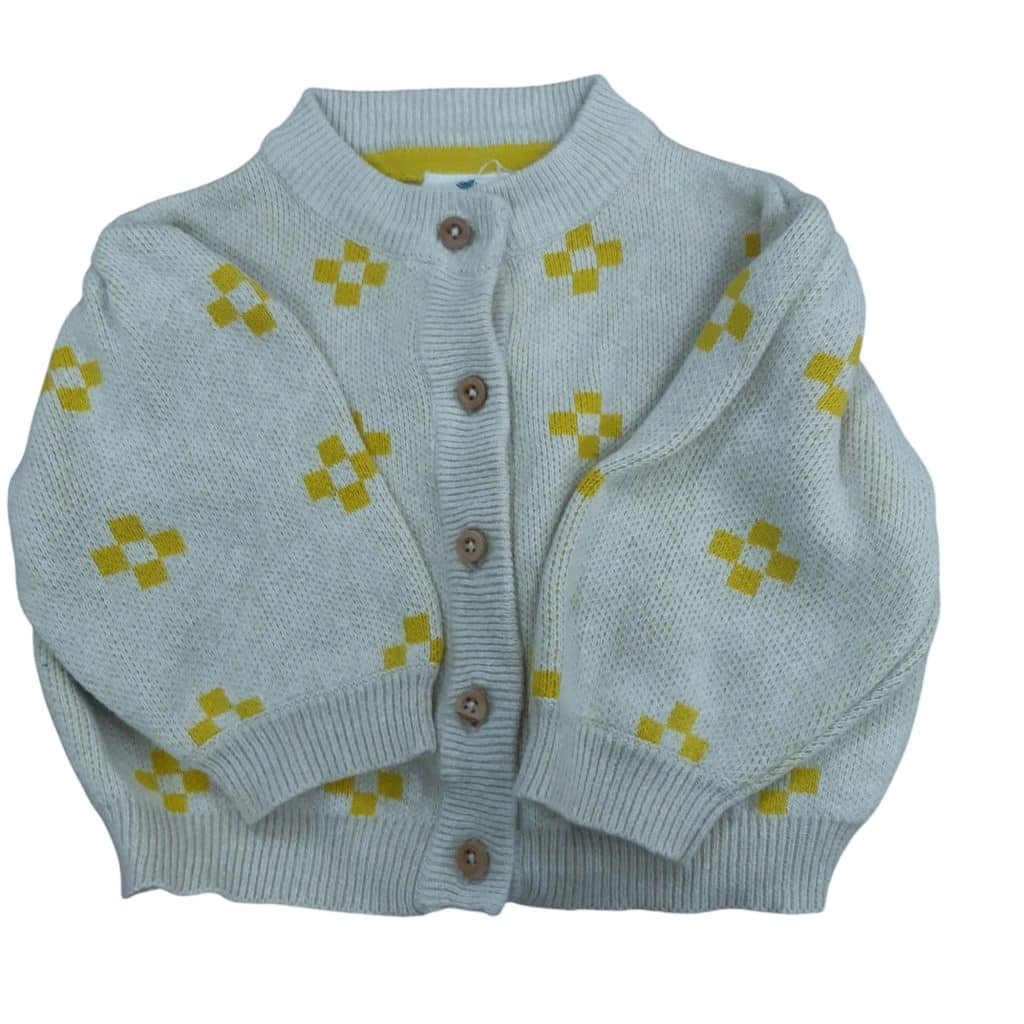 SACO TEJIDO BEIGE FLORES AMARILLAS BAS T0/3M