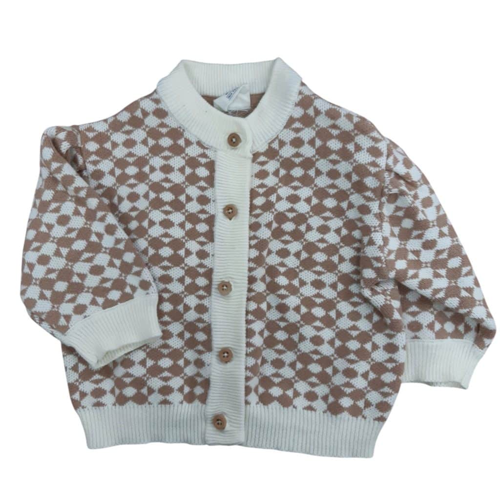 SACO TEJIDO BCO MARRON BAS T3/6M ROMBOS