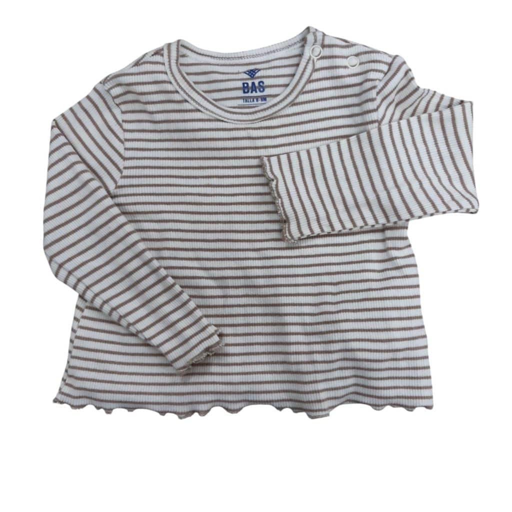 REMERA RAYADA BCA MARRON BAS 6/9M