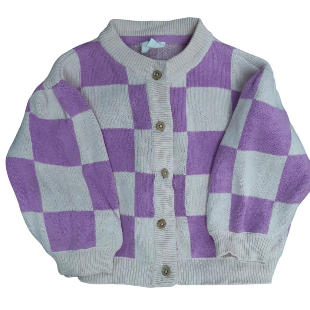 SACO TEJIDO CUADROS ROSA CLARO Y FUCSIA BAS T3/6M