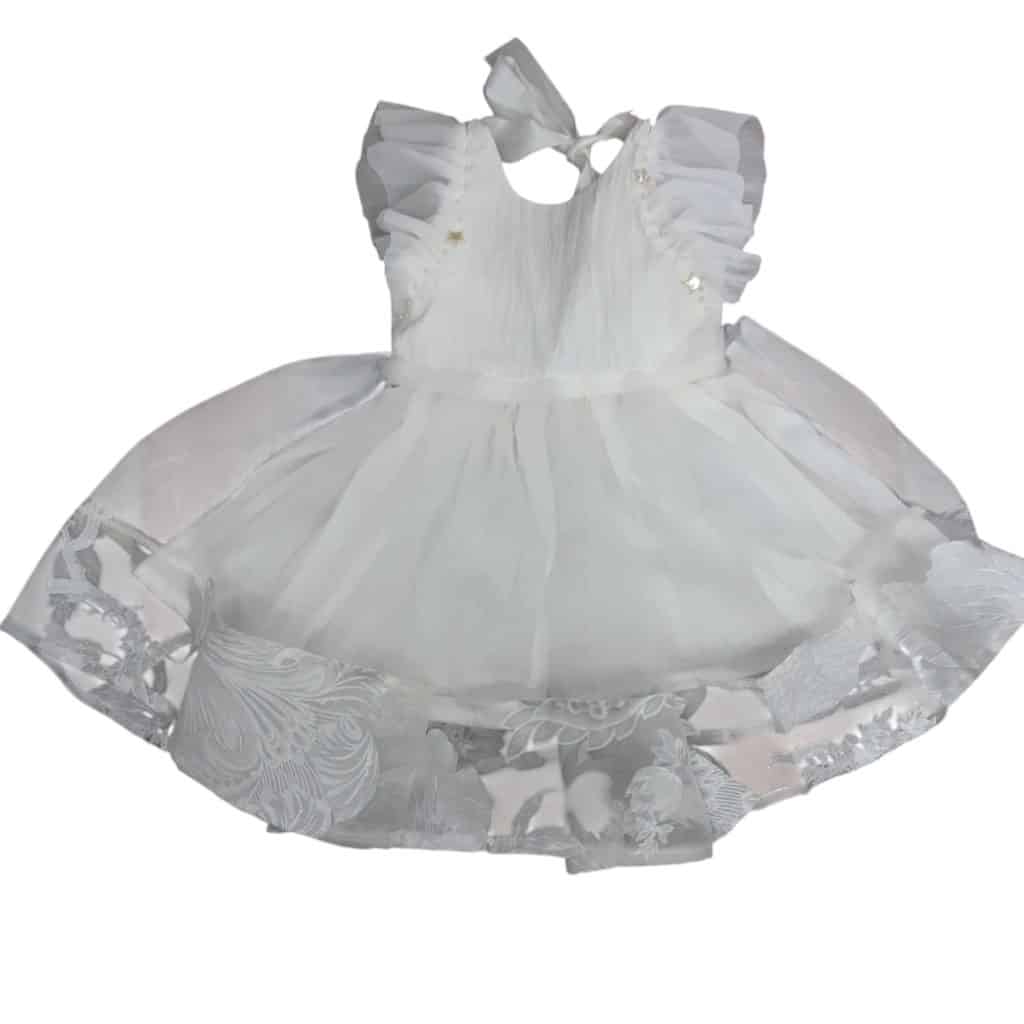 VESTIDO DE FIESTA GASA Y TUL BCO PERLITAS ARAZALELE T12/18MAPROX