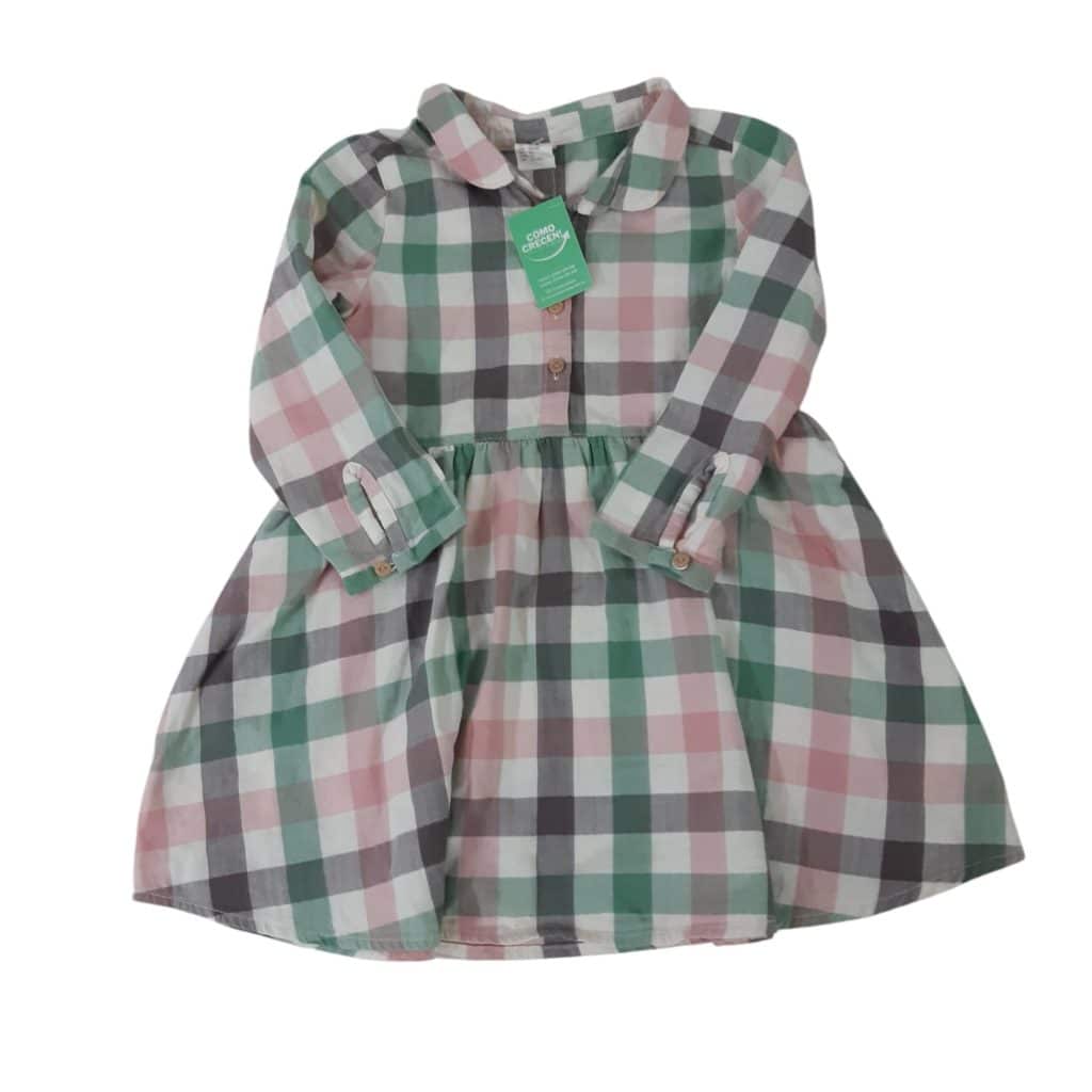 VESTIDO CUADROS BCO VERDE ROSA H&M 12/18M