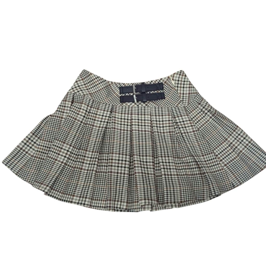 POLLERA TABLEADA CUADROS MARRON NEGRO HEBILLAS ZARA T 8