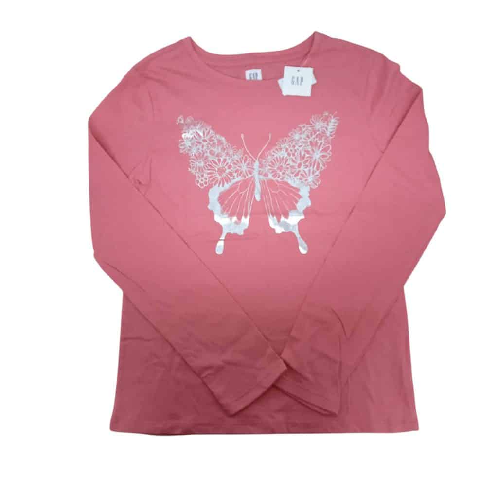 REMERA ALG CORAL MARIPOSA FLORES PLATEADA  GAP T XL- 12 APROX NVA