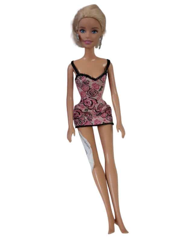 BARBIE VESTIDO ROSA NEGRO FLORES