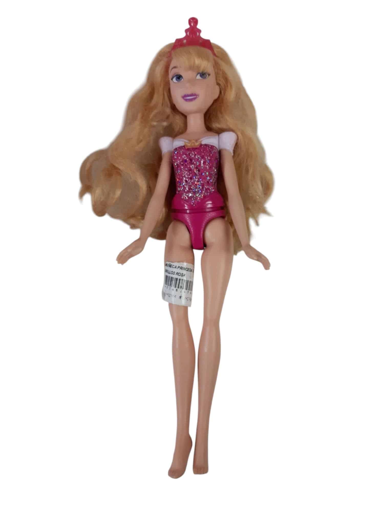 MUÑECA PRINCESA DISNAY SIN POLLERA BRILLOS ROSA