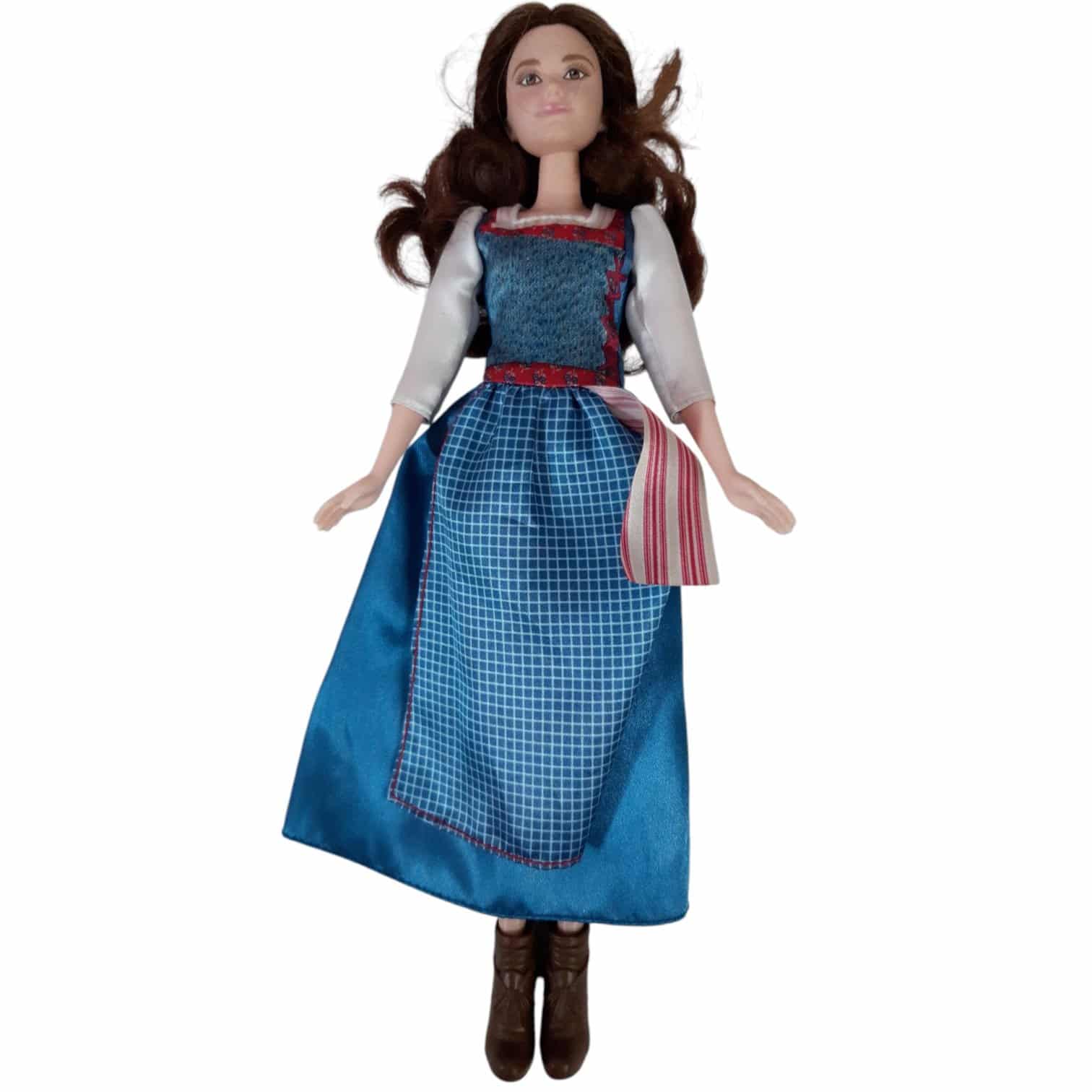 MUÑECA DISNEY BELLA PELO CASTAÑO VESTIDO AZUL BCO ROJO
