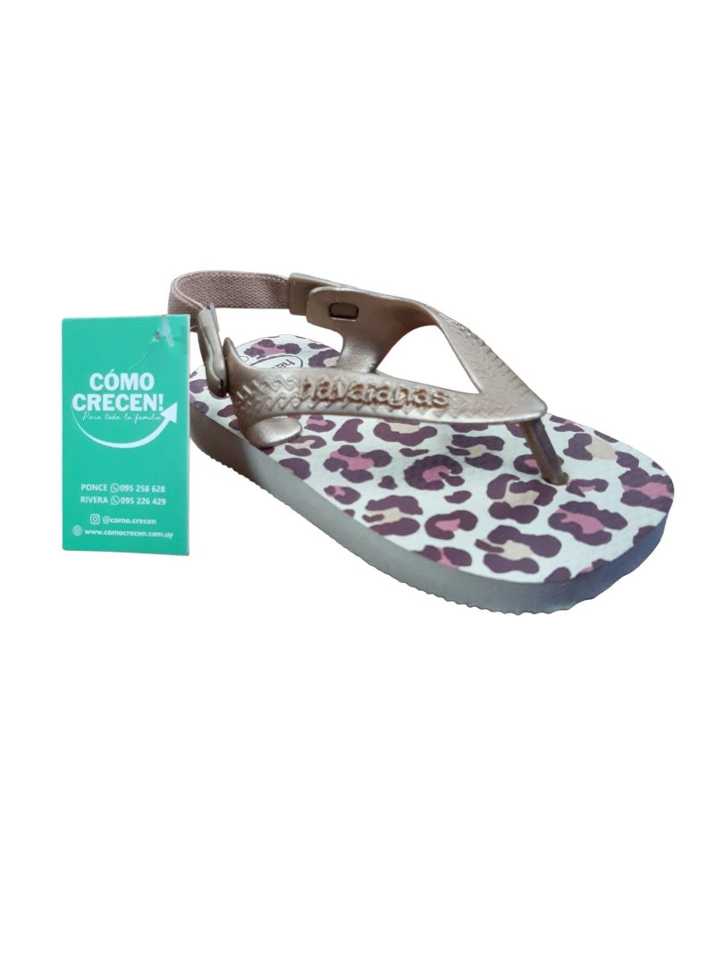 OJOTAS HAVAINAS BEIGE ANIMAL PRINT CON DORADO Y ROSA T21 NUEVAS
