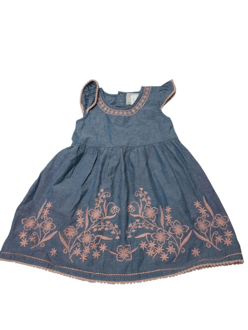 VESTIDO TIPO JEAN FLORES HILO ROSA POIM T1