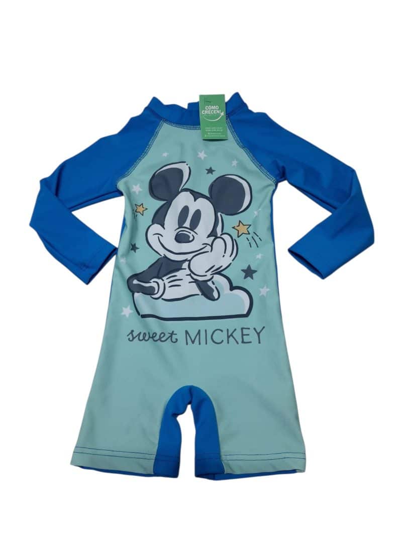 ENTERITO LICRA AZUL CELESTE MICKEY DISNEY BABY T6/12M