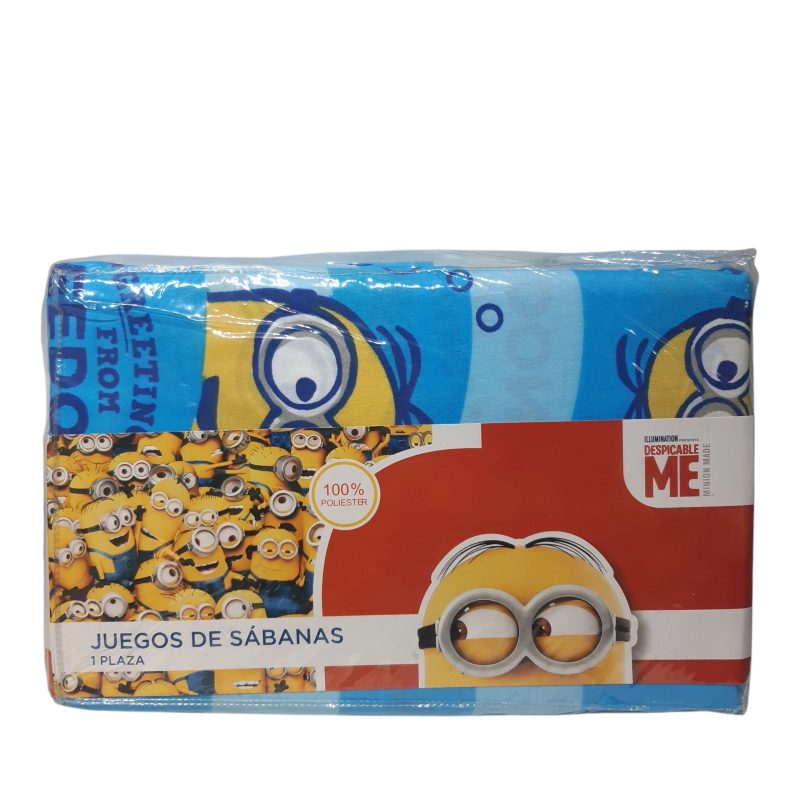 cama kids juego de sabana mic  minions celeste 7730784098896