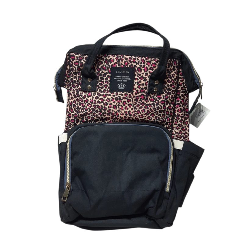 mochila maternal negra print rosado lequeen